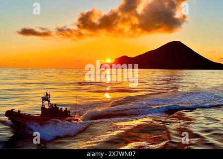 Farallon de Pajaros, Northern Mariana Islands. 23rd Apr, 2024. The crew of the USCGC Oliver Henry (WPC 1140) patrol the Northern Mariana Islands on April 23, 2024. The small 2-km-wide island of Farallon de Pajaros (also known as Uracas) is the northernmost and most active volcano of the Mariana Islands. Its relatively frequent historical eruptions dating back to the mid-19th century have caused the andesitic volcano to be called the Lighthouse of the Western Pacific and is part of the Mariana Trench National Marine Sanctuary. (Credit Image: © Tim Cusak/U.S. Coast Guard/ZUMA Press Wire) EDITO Stock Photo