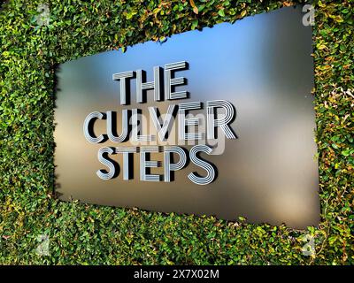 Sign for the Culver Steps in Culver City, California, United States. The Culver Steps are a new public space near the shopping district in Culver City Stock Photo