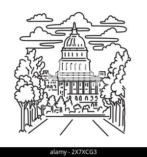 Mono line illustration of the US Capitol Building in Washington DC in the United States USA done in monoline line art style. Stock Vector