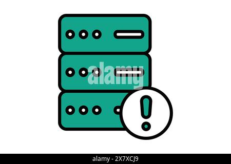 server error icon. server with exclamation mark. icon related to information technology. flat line icon style. technology element vector illustration Stock Vector