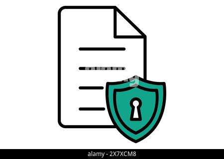 document protection icon. document with shield. icon related to information technology. flat line icon style. technology element vector illustration Stock Vector