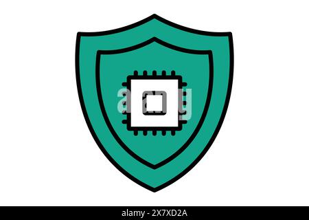 computer security icon. cpu with shield. icon related to information technology. flat line icon style. technology element vector illustration Stock Vector