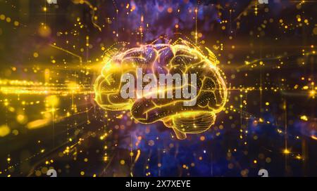 human brain showing neurons firing and neural extensions Stock Photo
