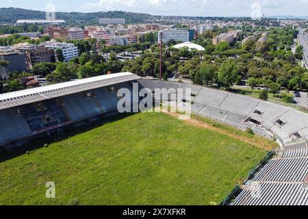 Rome, Italy. 21st May, 2024. (EDITOR'S NOTE: Image taken by a drone) Aerial view of Flaminio Stadium in Rome. After 13 years of abandonment, the long process for the redevelopment of the Flaminio Stadium in Rome has begun. It's a race but Lazio seems to be the favourites. An expense of 250 million euros for the next Lazio stadium: a modernization of the Flaminio which will go from 24 thousand to 50 thousand seats and new stands of the facility. Credit: SOPA Images Limited/Alamy Live News Stock Photo