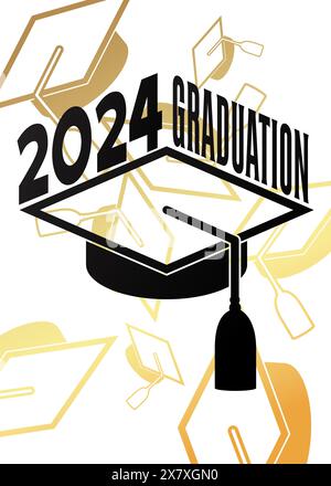 Black and gold class of 2024 Graduation design template on white. Vintage party invitation, congratulation event, greeting card. Vector high school or Stock Vector