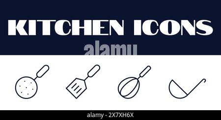 Kitchen icons set. kitchen line icons set vector. kitchen items tools vector icons. Stock Vector