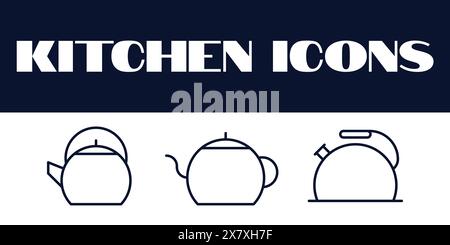 Kitchen icons set. kitchen line icons set vector. kitchen items tools vector icons. Stock Vector