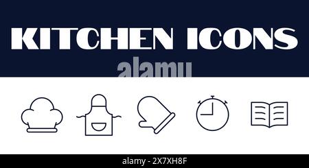 Kitchen icons set. kitchen line icons set vector. kitchen items tools vector icons. Stock Vector