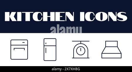 Kitchen icons set. kitchen line icons set vector. kitchen items tools vector icons. Stock Vector