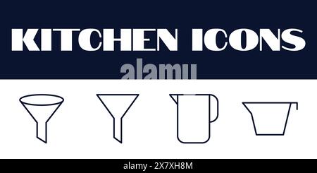 Kitchen icons set. kitchen line icons set vector. kitchen items tools vector icons. Stock Vector