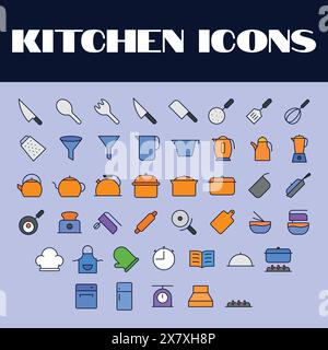 Kitchen icons set. kitchen line icons set vector. kitchen items tools vector icons. Stock Vector