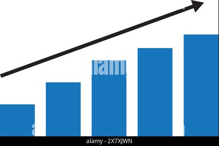 Gradually increasing arrow and bar graph silhouette icon. Editable ...