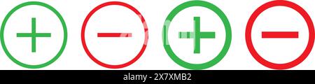 Round plus and minus icons set with different thicknesse Stock Vector