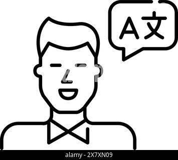 Bilingual person speaking several languages. Man and translation speech bubble. Pixel perfect vector icon Stock Vector