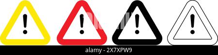 Set of triangle caution and attention signs with exclamation mark Stock Vector
