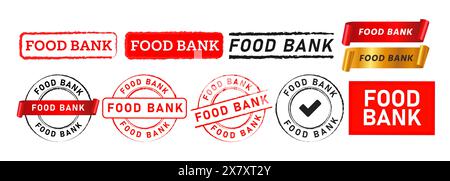 food bank rectangle and circle stamp label sticker for service donation help charity community Stock Vector