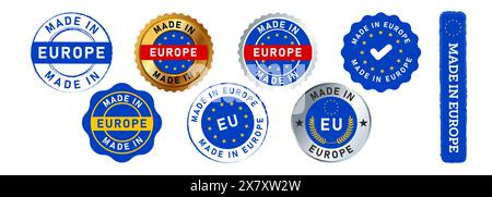 made in europe seal badge label sticker sign for manufactured country quality product industry Stock Vector