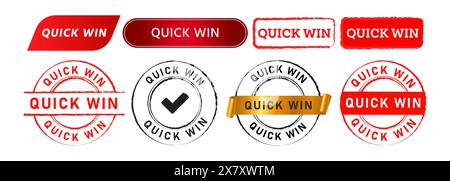 rubber stamp seal badge and button quick win sign for winner competition fast victory Stock Vector