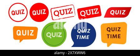 rubber stamp and speech bubble quiz label sticker for answer test education Stock Vector