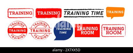 training rubber stamp and speech bubble label sticker for teaching learning education skill Stock Vector