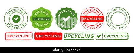 rectangle and circle stamp labels ticker upcycling sign for reusable sustainability natural recycling environment Stock Vector