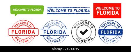 welcome to florida stamp label sticker sign for country city explore travel trip Stock Vector