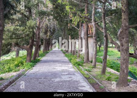 Way of the Cross on Mount Filerimos, Rhodes, Dodecanese, Greek island, Greece, Europe Stock Photo