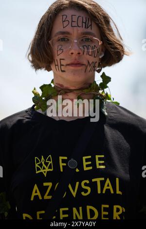 Ukrainian activist demonstrating against russian captivity. Kyiv - 19 May,2024 Stock Photo