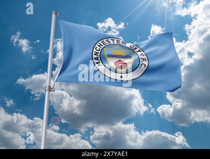 Manchester City Football Club is a professional football club based in Manchester, England, Stock Photo