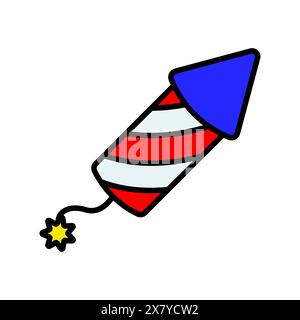Firework rocket icon. Striped rocket with a lit fuse. Celebration and festive concept. Stock Vector
