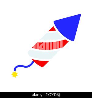 Firework rocket icon. Striped rocket with a lit fuse. Celebration and festive concept. Stock Vector