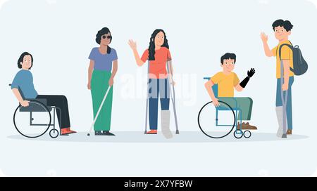 group of disabled people and disability Stock Vector