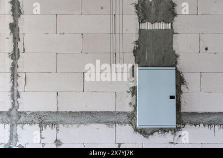 New house construction interior with electric box Stock Photo