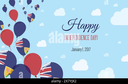 Turks and Caicos Islands Independence Day Sparkling Patriotic Poster. Row of Balloons in Colors of the Turks and Caicos Islander Flag. Greeting Card w Stock Vector