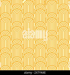 Yellow ramen noodles seamless pattern or pasta waves ornament, vector background. Asian Japanese food or Chinese cuisine menu cover and lunar New Year background with ramen noodle scales pattern Stock Vector