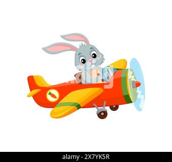Cute comic bunny flying on airplane cartoon illustration Stock Vector ...