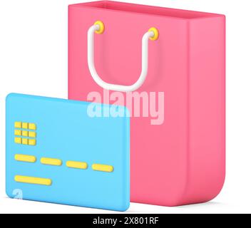 Online shopping commercial goods buying purchase credit debit card paying internet transaction 3d icon vector illustration. E business commerce cybers Stock Vector