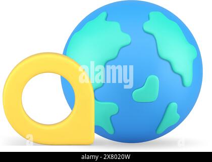 Worldwide position research navigation service map pin marker destination identification realistic 3d icon vector illustration. Cyberspace location tr Stock Vector