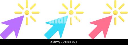Collection multicolored arrow cursor click mouse link isometric 3d icon vector illustration. Set cyberspace click pointer label page scrolling control Stock Vector
