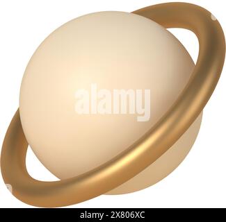 Sphere inside golden 3d rings vector template. Geometric shape saturn in trendy boho minimalistic design. Elite metal surrounding beige pearl for futu Stock Vector