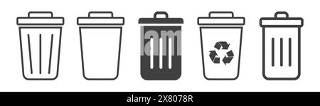 set of trash can icons on white background. Stock Vector