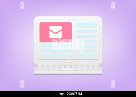 Web newsletter and mail 3d icon. Online mail service on laptop screen. Applications for social communication and mailing advertises. Realistic isolate Stock Vector