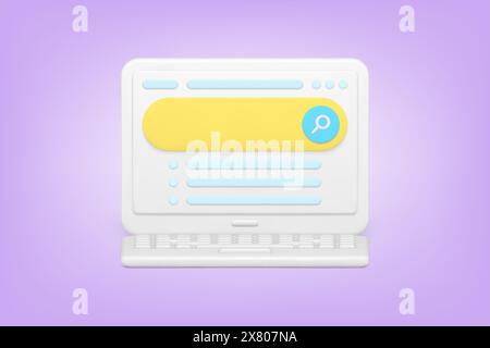 Minimalistic search bar on website 3d icon. Strip online site navigation with magnifying glass symbol. User interface for text query. Optimization bro Stock Vector