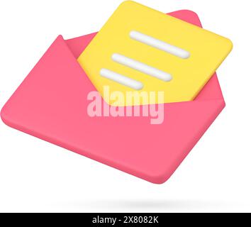 Open envelope yellow letter blank decorative isometric design 3d icon vector illustration. Modern logo for received and sending email, message, mail, Stock Vector