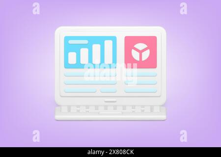 Business diagram in online application 3d icon. Infographic analysis on laptop and marketing information. Investment statistics website and profit int Stock Vector