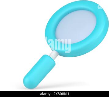 Turquoise 3d magnifier. Volumetric magnifying tool with analytical function for investigations and detective search. Project analytics and workflow bu Stock Vector