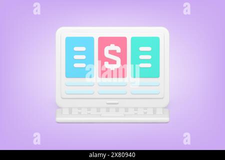 Modern pricing table on laptop screen 3d Icon. Comparison tabs, price chart template. Subscription plans for online service. Profitable offer. Realist Stock Vector