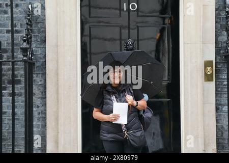 Figen Murray, mother of Manchester Arena bombing victim Martyn Hett, arrives in Downing Street, London to hand in a letter about Martyn's Law to Number 10, after her 200-mile walk to London from the spot where her son was killed in Manchester. Martyn's Law is named in tribute to the 29-year-old who was one of 22 people killed at the end of an Ariana Grande concert in May 2017, would require venues and local authorities in the UK to have preventative plans against terror attacks. Picture date: Wednesday May 22, 2024. Stock Photo