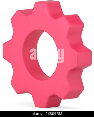 Red gear 3d icon. Volumetric industry cogwheel. Optimizing workflow with increase in labor productivity. Team development output with of new creative Stock Vector