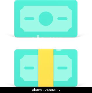 Money green 3d banknotes. Paper notes are sealed and without yellow tape. Economic profit and cash payment. Thriving economy with successful business Stock Vector